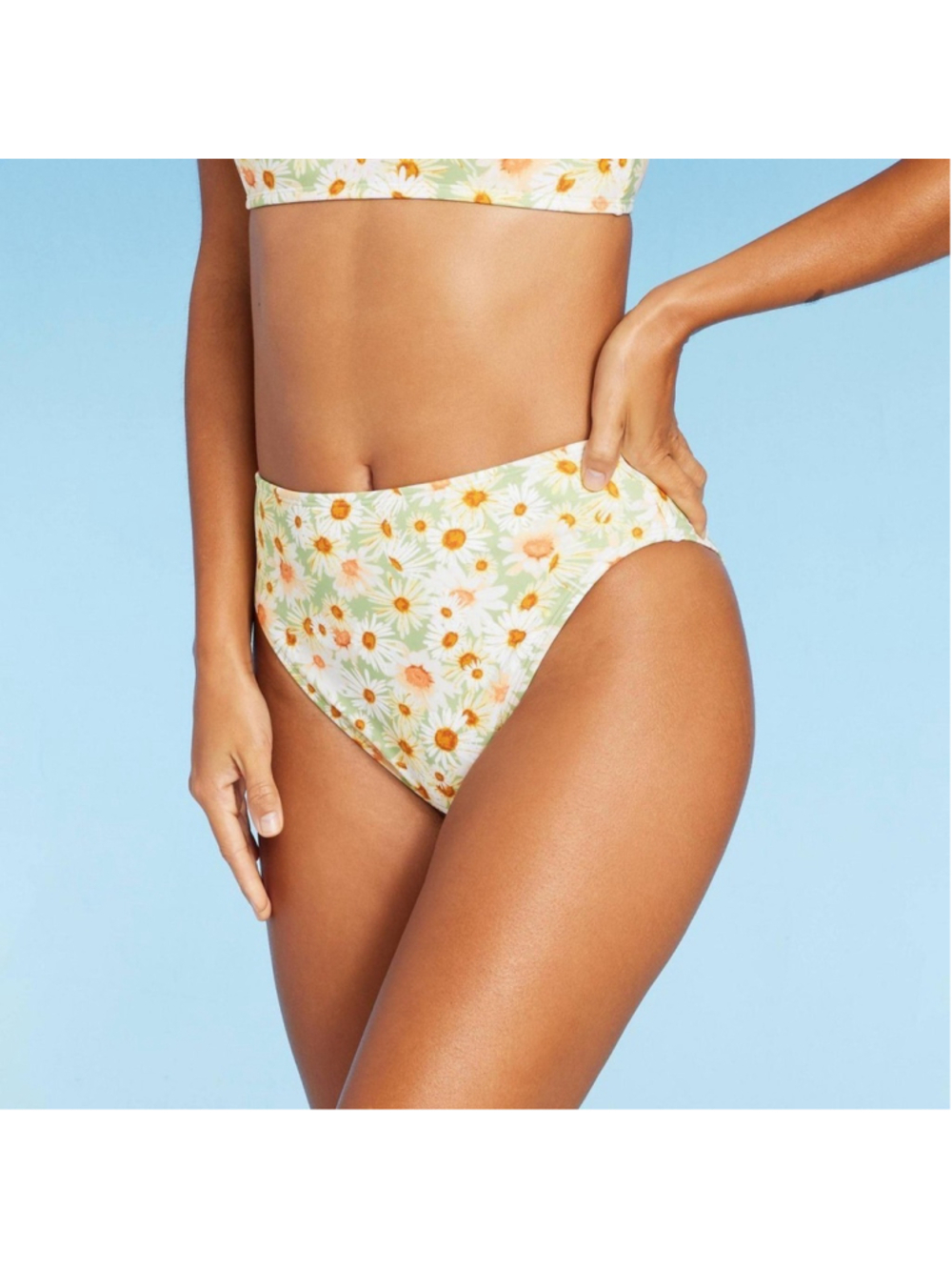 NWT XL Floral High Waisted Bikini Bottoms Daisy Print Retro High Cut #G51